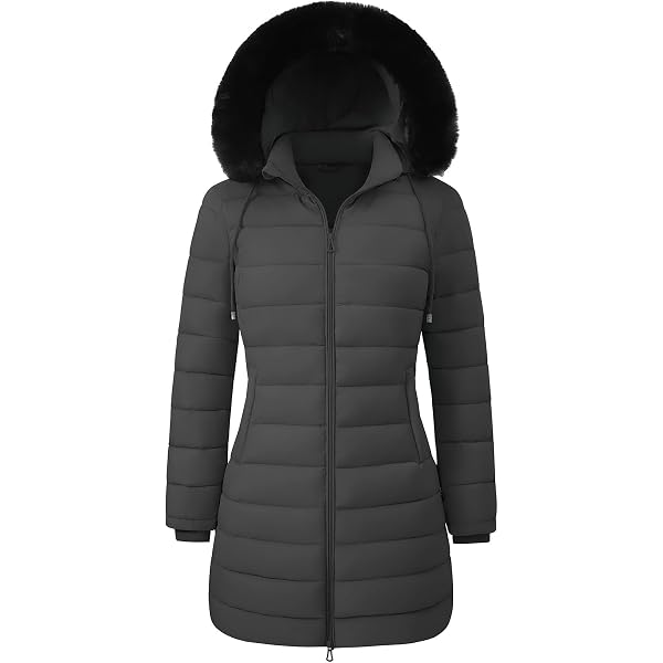 Blouson Femme Hiver Polaire Doublé - Veste à Capuche Mi-longue, Imperméable Et Coupe-vent - Parka épais Avec Poches - 7