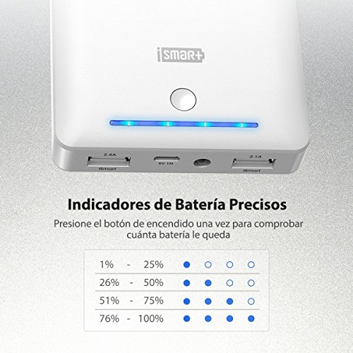 RAVPower Bater as Externas 16750mAh Dual USB 5V 2 1A 2 4A iSmart Power Bank para iPhone 7 iPad Smartphone Tablet Samsung Android 1X bolsita de viaje - Blanco reviews RAVPower Bater as Externas 16750mAh Dual USB 5V 2 1A 2 4A iSmart Power Bank para iPhone 7 iPad Smartphone Tablet Samsung Android 1X bolsita de viaje - Blanco