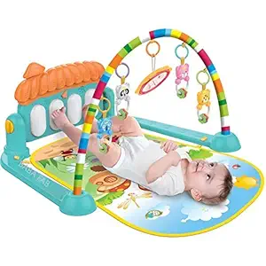 EYESIGN 2 in 1 Baby Kick and Playy Piano Gym Mat Rack Music Fitness Rack Rattle Toy Play Crawling Mat Early Educational Toy for 0-18 Months Babies