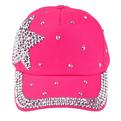 Voberry® 1Pcs New Fashion Baby Girll Boys High Quality Hip-Hop Baseball Cap Rhinestone Star Shaped Snapback Hat (Hot Pink)