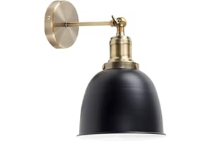 MiniSun | Retro Style Antique Brass Wall Light with a Gloss Black Dome Shade | Wall Spotlights, Home Décor & Improvement Essential | Includes 4W LED Bulb [2700K Warm White]