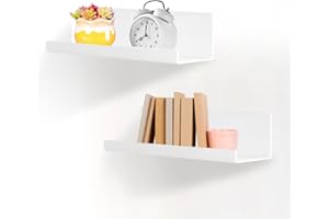 Gigtoop Etagere Murale sans Percage Lot de 2，Étagère Flottante pour Murs - sans perçage - en Acrylique - pour Salle de Bain, Salon, Chambre à Coucher, Cuisine, Bureau (2, Blanc)