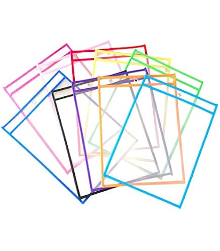 Jeffbaubl Lot de 30 pochettes Dry Erase réutilisables, effaçables à sec, 10 couleurs, pochettes transparentes effaçables, fournitures de papeterie pour le bureau et l'école