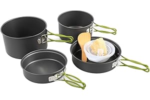 BRAVECOW Camping Cookware Set Outdoor Non stick Tableware Camping Cooking 3-4 Persons Hiking Frying Pan Portable Stove Backpacking Picnic Kitchen Utensils Spoons Pot Bowls