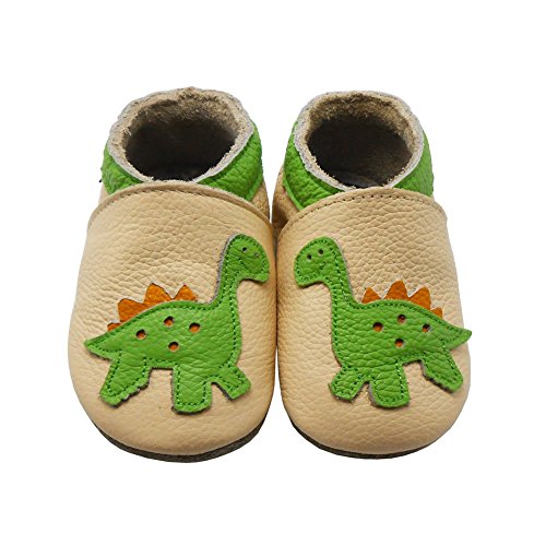 Sayoyo Dinosaur Anti-skid Soft Sole Leather Baby Crib Shoes(0-6 Months, Beige)
