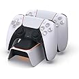 PS5 Controller Charger, DOBE Upgraded 3H Fast Charging Perfect Compatible with Sony DualSense Controller, Safety Chip Protection Dock Station with LED Indicator USB C Ports, White