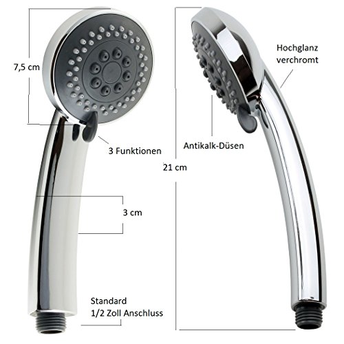 Handbrause-Set Leon mit Brause-Schlauch 150 cm und Brausehalter Duschbrause Dusch-Kopf SX3 - 2