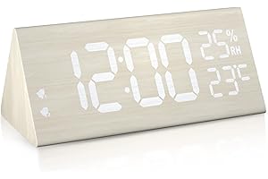 hinrey Sveglia Digitale,Sveglia da Comodino con Temperatura e Umidità,Sveglia Digitale da comodino con 2 Allarme, 7 Livelli di Luminosità（L0-L6）, Controllo Toccando，USB Ricaricare, Funzione di Snooz