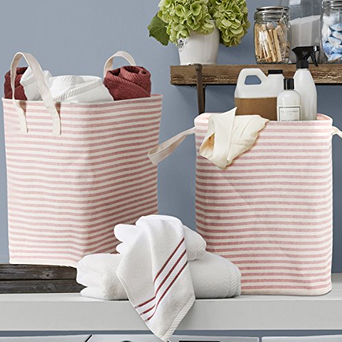 Lifewit Faltbar Wäschekorb Wäschesammler Wäschebox Laundry Taschen Haushalt Organizer Korb Wasserdicht Polyester Rund Groß Rosa/Beige - 6