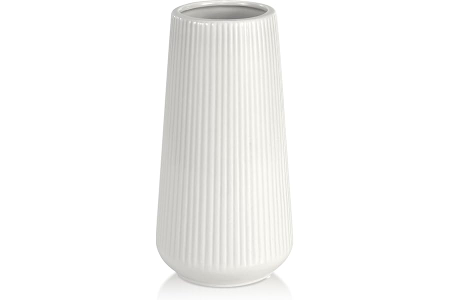 GUKJOB Ceramic Vase, Flower Vase, Ceramic Vases for Flowers, Decorative Vases for Pampas Grass Decoration, for Home, Living Room, Dining Table, Farmhouse, Office Decor (White)