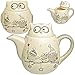 Produktbild 2 TLG. Set - Teekanne / Kaffeekanne + Keksdose - lustige Eulen im Winter - mit Deckel & Henkel - 1 Liter - weiß edel - stabil aus Porzellan / Keramik - Kaffee..