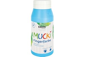 ‎KREUL KREUL 23213 - Mucki leuchtkräftige Fingerfarbe, 750 ml in hellblau, auf Wasserbasis, parabenfrei, glutenfrei, laktosefrei und vegan, auswaschbar, vermalbar mit Pinsel, Schwamm, Spachtel und Fingern