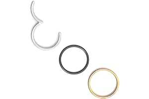 Body CAC 3PCS-20G 18G 16G 316L Surgical Steel Segment Clicker Hinged Nose Rings Hoop Septum Piercing Lip Helix Cartilage Earrings Diameter 5mm to 12mm, Gold-Silver tone-Black-Rose gold