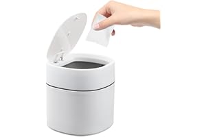 MAJOYLIFE Tischmülleimer mit Deckel,2 Liter,Mini Mülleimer für Schreibtisch,Frisiertisch,Nachttisch Usw ABS+Polypropylen(13x13x14cm,Weiß)