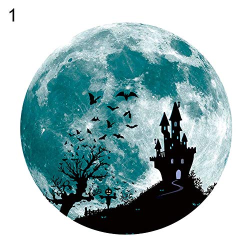 GSYClbf 30cm Creatividad única Moda Exquisita Los murciélagos Redondos del Castillo de la Luna de Halloween Brillan en la decoración de Pegatinas de Pared Luminosa Oscura 1#