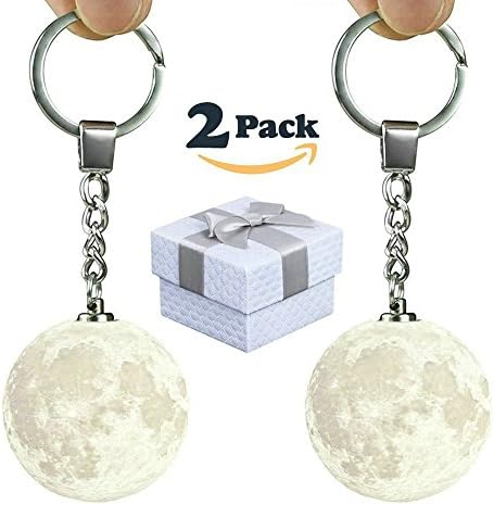 1 Pair Best-Key-Rings, 3D Magical Moon Lamp Keychain-Accessories [Men Women Teens Friend Couples Decoration Gift] with Nice Box for Festival Wedding Valentines, White 4CM