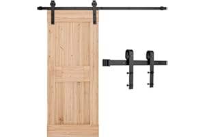 VEVOR Kit Quincaillerie de Porte Grange Coulissante Simple, 150 cm, Rail Durable et Rouleau J, Charge 150 kg, pour Portes 762 mm de Largeur et 34,92-44,45 mm d'Épaisseur, Noir, Portes Non Incluses