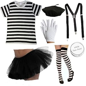Ladies FRENCH MIME Fancy Dress Costume 7 PIECE SET circus artist Hen outfit (Women: 10-12) by PAPER UMBRELLA