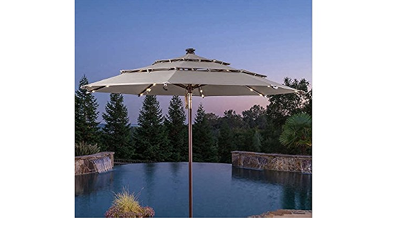 Proshade Outdoor Patio Sunbrella 11 Led Rechargeable Solar Aluminum Tilt Market Umbrella Amazon Co Uk Garden Outdoors