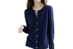 JIANGZ Gilet Femme,Col Ras du Cou Bleu Marine Cardigan Coupe Cintrée Cardigan Court Doux Confortable À Manches Longues Manteau Tricoté Ouvert Devant Pull Veste Vêtements D'Extérieur pour Femmes, XL