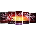 Wieco Art - 5 Panels Plum Tree Blossom Modern Canvas Prints Flowers Artwork Contemporary Abstract Floral Paintings on Canvas Wall Art for Home Decorations Wall Decor