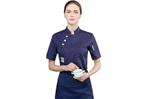 Jitong Giacche da Chef Uomo Camici da Lavoro Manica Corta Giacca Cuoco Estiva Giacca Pizzaiolo Confortevole