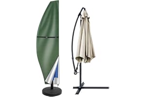Teynewer Parasol Cover Waterproof, Cantilever/Straight Parasol Protective Covers with Telescopic Pole and Zipper Fit for 2 to 4 m Large Umbrella Patio Parasol UV-Anti Windproof, Green