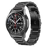 iBazal Gear S3 Armband Metall, Gear S3 Frontier/Classic Armband 22mm Edelstahl Band Kompatibel Samsung Gear S3 Frontier/Classic, Samsung Galaxy Watch 46mm [Klassischer Style] - Schwarz