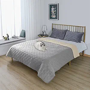 UFOTEX Waterproof Pet Bed Cover Incontinence Reversible Blanket Washable Couch Sofa Furniture Protector Leak Proof for Kid Dog Cat 8282-grey+Beige