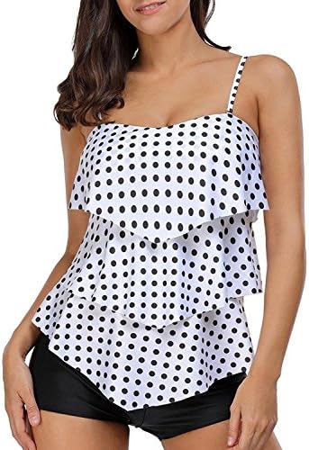 Socluer Women Two Piece Bandeau Tankini Sets with Retro Ruffle Swim Bottom Padded Flyaway Polka Dots Swimwear