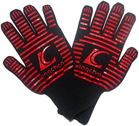 JOYOOO BBQ Grill Gloves- Premium Oven Gloves Withstand 932°F to Protect Half of Your Forearms ,Five Fingers Heatproof Oven Gloves,Use As Oven Mitt, Pot Holders, Baking, Fireplace &amp; Cooking Gloves