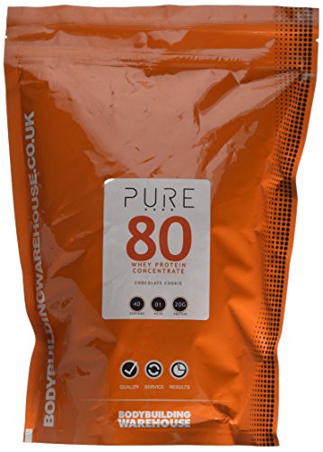 Bodybuilding Warehouse - Pure Whey Protein Concentrate 80 - Premium Grass Fed, Low Carb, Low Fat Supplement - 20g Protein Per Scoop (Chocolate Cookie, 1kg)
