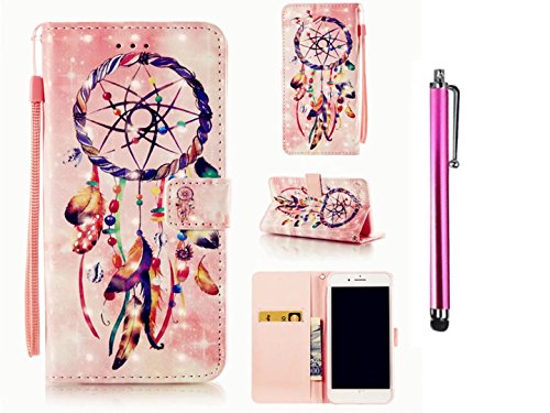 KSHOP Für Samsung Galaxy A5(2017) Lederhülle Schutzhülle Full Body Schutz Tasche Case, Stilvoll Mode [Bunt Muster] Flip Wallet Case Slim PU Leder Cover Tasche Handy Case Schutz Hüllen im Bookstyle Handyhülle Ledertasche mit Stand Funktion Kartenfächer Magnetverschluss Magnet Etui Schale Schutzhüllen Handytasche Displayschutzfolie 3D geprägte Malerei 3D embossed painting + Metall Stift Stylus Pen Rose - Rosa Campanula Quaste