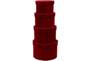 Oairse Lot de 4 boîtes cadeaux en velours avec couvercles – Lot de boîtes gigognes rondes en carton de tailles assorties 14/16/18/20 cm – Boîte à chapeau rouge pour fleurs, cadeaux, demoiselle