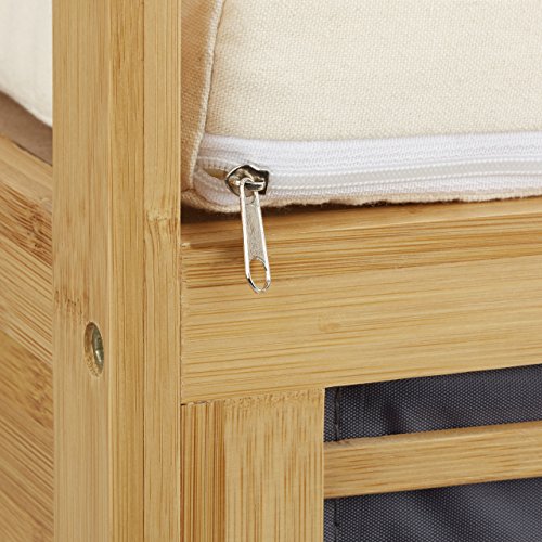 Relaxdays Bambus Sitzbank mit Stauraum L HxBxT 46x93x50 cm Sitzhocker in Naturoptik mit Sitzkissen als praktische Fußablage und Aufbewahrungsbox mit Klappe zum Öffnen für Bad und Wohnräume, natur - 5