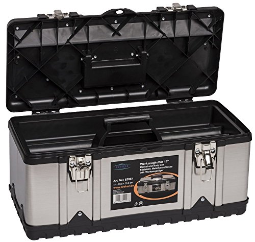 Professionelles Werkzeugkoffer Set: 2 xPROFI 18 mit Korpus aus Edelstahl, robustem Kunststoff-Rahmen und herausnehmbaren Werkzeugträger, Abläng – Vorrichtung im Deckel, zwei abschließbare Metallverschlüsse, Maße eines Koffers BxTxH: 47 x 23,8 x 20,3 cm - 6