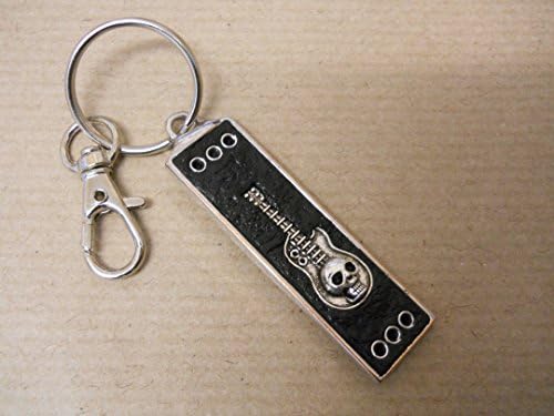 Handmade One Of A Kind Design Black Polymer Clay Guitar Metal Keyring Or Bag Charm. With Gift Box.