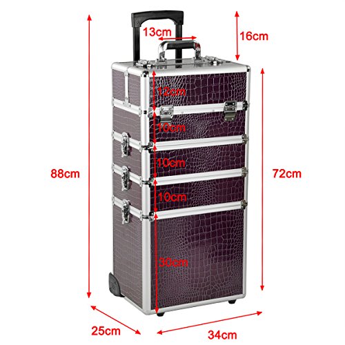 Popamazing Professional Large 4 in 1 Hairdressing Makeup Vanity Case Beauty Cosmetics Trolley (Purple Crocodile)
