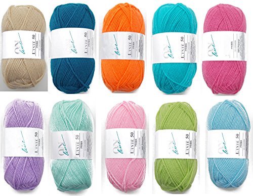 Wollpaket bunt mit 500 g Wolle 100% Polyacryl * 10x 50 g zum Häkeln, Stricken und Basteln * Bastelwolle Häkelwolle Strickwolle * Farben wie abgebildet