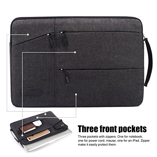 WIWU 15 Zoll Laptop Sleeve für MacBook Air / Pro Retina Ultrabooks Hülle Tasche Multifunktionale Aktentasche mit Vordertaschen Klassik Nylon Schutzhülle (Schwarz 15 Zoll) - 2