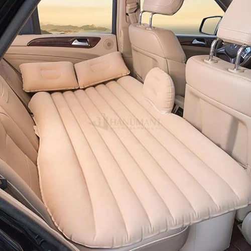 H HANUMANT ENTERPRISE Premium Car Inflatable Bed with Pump & 2 Air Pillow | Quick Inflatable Back Seat Bed | Car Bed for Kids,Travel,Trip,Camping,Picnic,Pool & Beach | Universal Fit | Beige | PVC