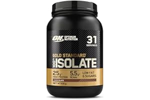 Optimum Nutrition ON Gold Standard 100% Isolate, Proteína Whey Pura, BCAA y Glutamina Naturales, Pre y Post Entrenamiento, Sabor Chocolate, 31 Dosis, 930 g