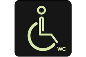 N.I.Edit.H - Cartel WC/Placas PVC negro con vinilo fotoluminiscente/Brillan en la oscuridad/Hombre, Mujer, Hombre y Mujer, Minusválidos, WC/Cartel luminoso (Minusválido)