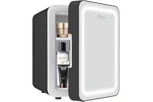 Olvy Réfrigérateur Cosmétique 4 Litres, Mini Frigo, Mini Réfrigérateur Portable Avec Miroir LED, Petit Réfrigérateur pour Soins de la Peau, Skincare Fridge, Noir