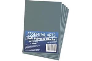 Essential Arts 100 x 150mm Double Sided Soft Grey Polymer Blocks Pack of 5 – 3mm Thick Super Soft Relief Printing Sheets for Easy Lino Carving Art and Craft
