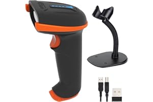 ‎TERA Tera Barcode Scanner 1D 2D QR Wireless Kabellos 2,4 GHz + Wired USB 2,0 Kabelgebunden Handscanner Barcodelesegerät mit Ständer Halterung 5 Mil Auflösung 100m Reichweite, D5100