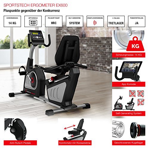 Sportstech ES600 Profi Ergometer mit Smartphone APP Steuerung & integriertem Stromgenerator + 14KG Schwungmasse & 16 Stufen elektr. Magentbremssystem + Pulsgurt, HRC, otimalem ergonomischen Sitzkomfort - 7