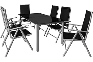 ‎CASARIA Garden Furniture Aluminum Dining Set Bistro Table Outdoor Patio Table and Chars Set Rectangular Table Glas Foldable Chairs