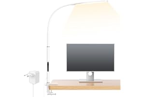 anyts Lampa biurkowa LED, zaciskowa, bezstopniowo ściemniana, lampa architektoniczna na biurko z ramieniem obrotowym, pilot zdalnego sterowania, 4 temperatury barwowe, lampa robocza do biura