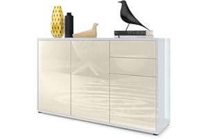 ‎VLADON Vladon Sideboard Ben V3, Kommode mit 3 Türen und 2 Schubladen, Weiß Hochglanz/Creme Hochglanz (117 x 74 x 36 cm)